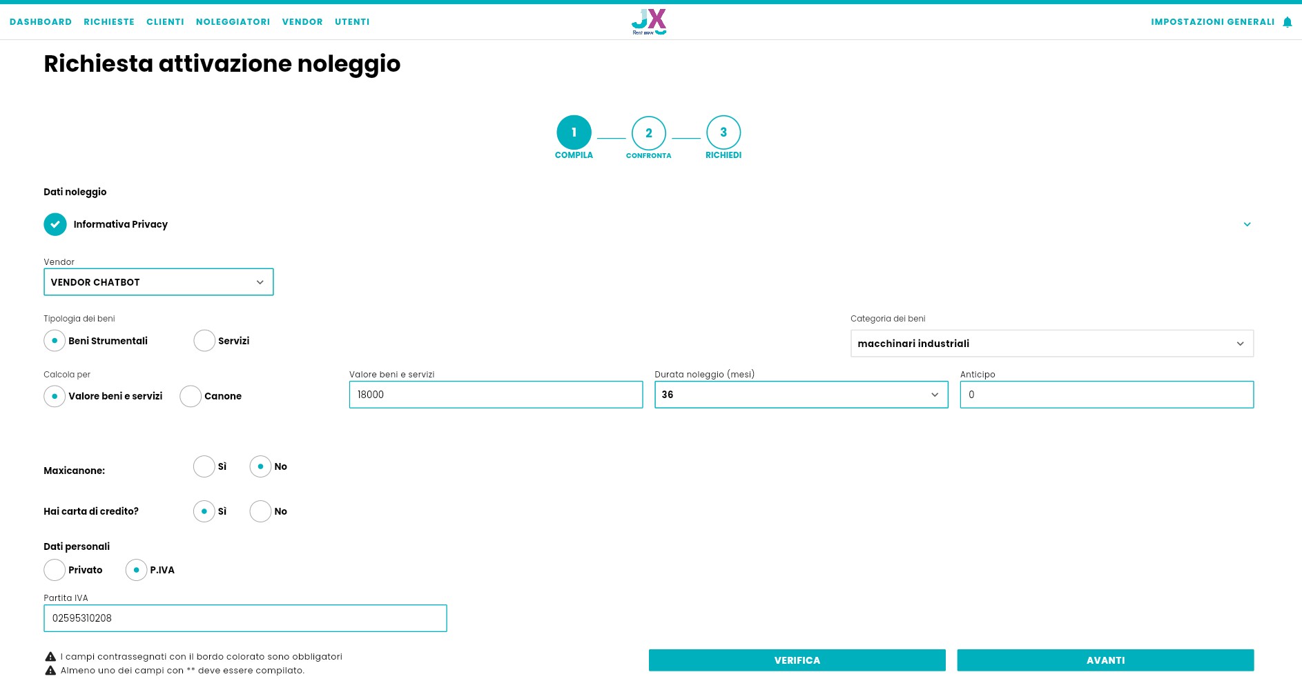 Inserisci la richiesta
